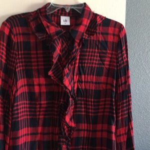 Cabi checked front ruffle shirt